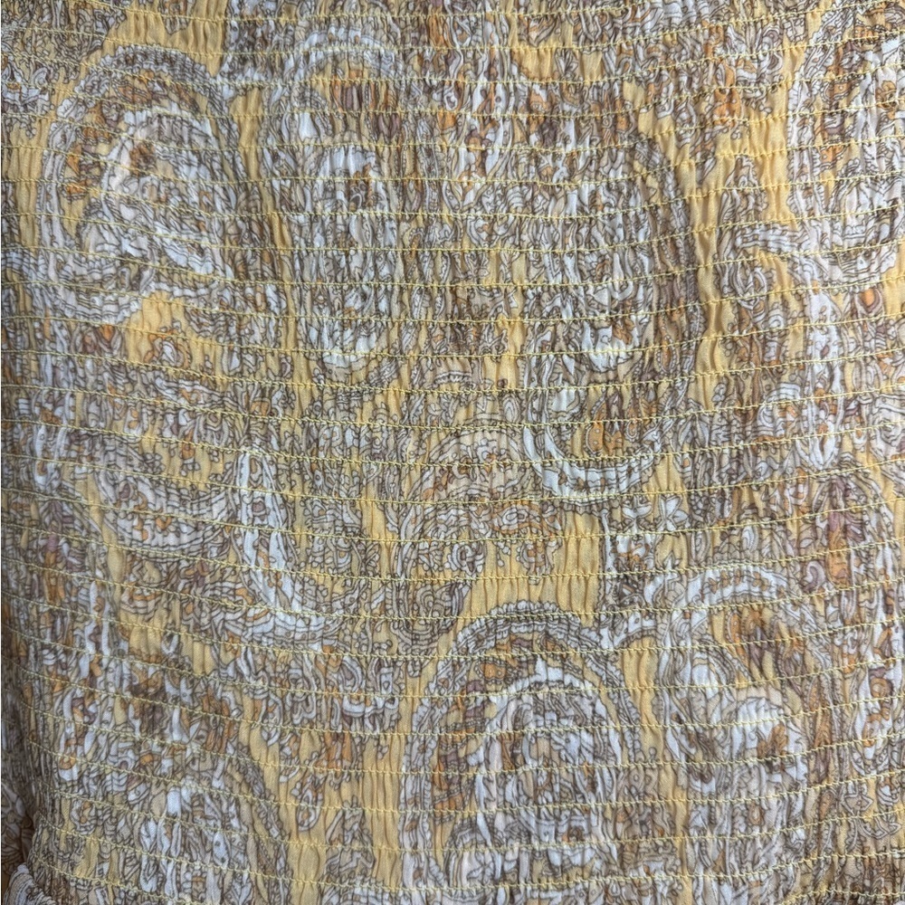 NSR Paisley Ruffle Mini Skirt Gold Cream Smocked Waist Flowy Style Size M - Picture 4 of 9